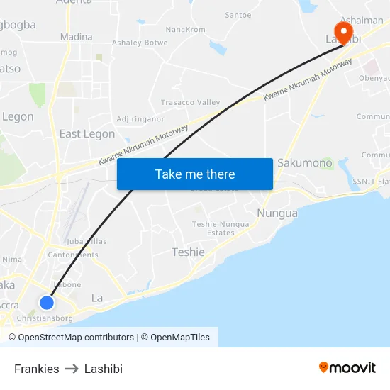 Frankies to Lashibi map