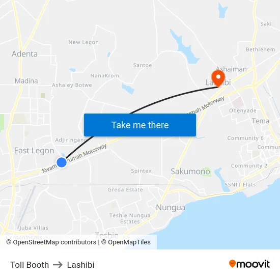 Toll Booth to Lashibi map