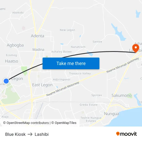 Blue Kiosk to Lashibi map