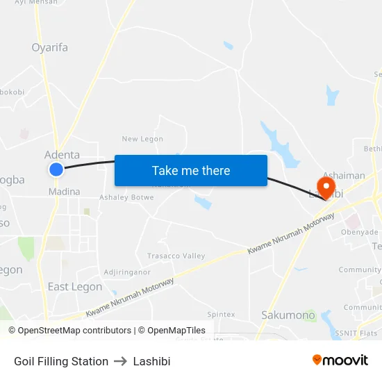Goil Filling Station to Lashibi map