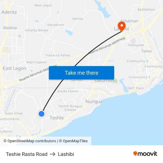 Teshie Rasta Road to Lashibi map