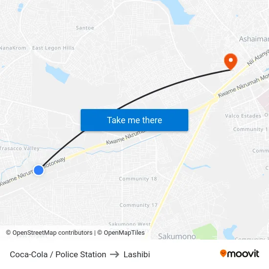 Coca-Cola / Police Station to Lashibi map