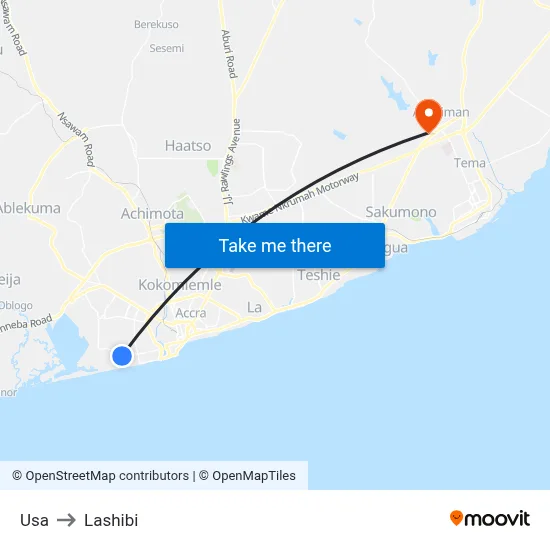 Usa to Lashibi map