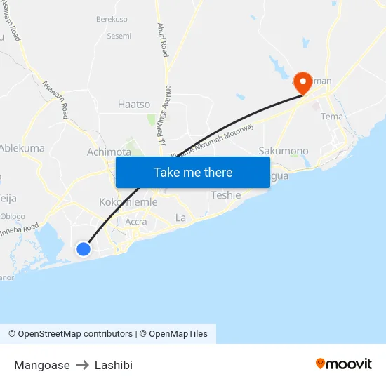 Mangoase to Lashibi map