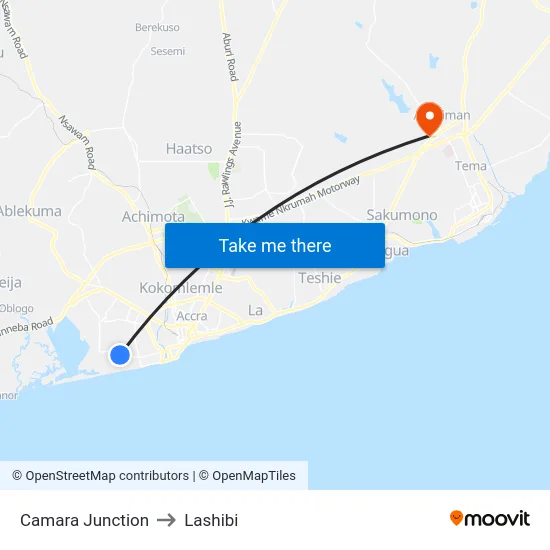 Camara Junction to Lashibi map