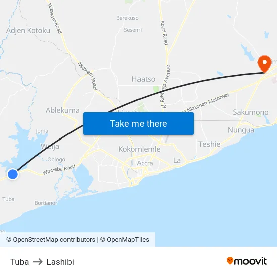 Tuba to Lashibi map