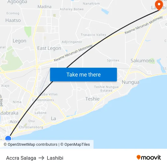 Accra Salaga to Lashibi map