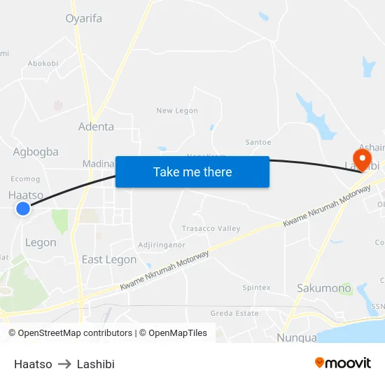 Haatso to Lashibi map