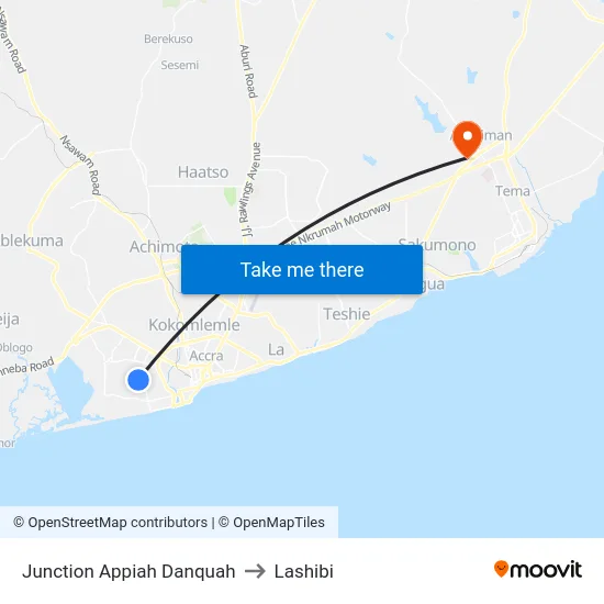 Junction Appiah Danquah to Lashibi map