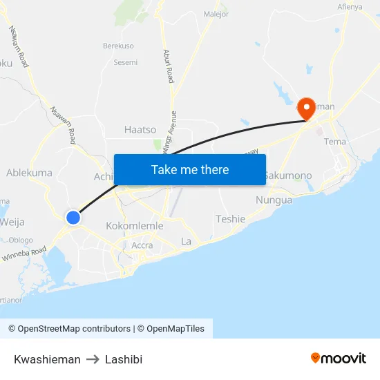 Kwashieman to Lashibi map