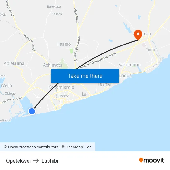 Opetekwei to Lashibi map