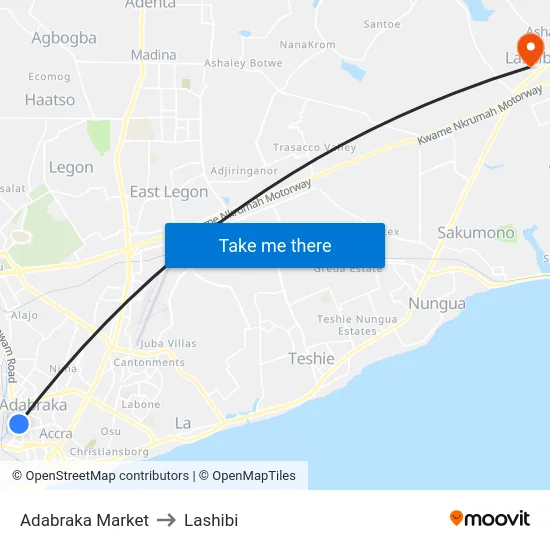 Adabraka Market to Lashibi map