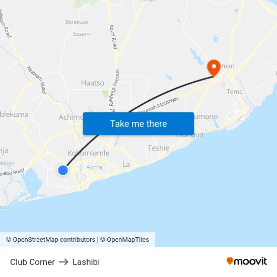 Club Corner to Lashibi map