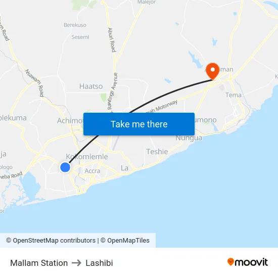 Mallam Station to Lashibi map