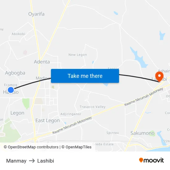 Manmay to Lashibi map