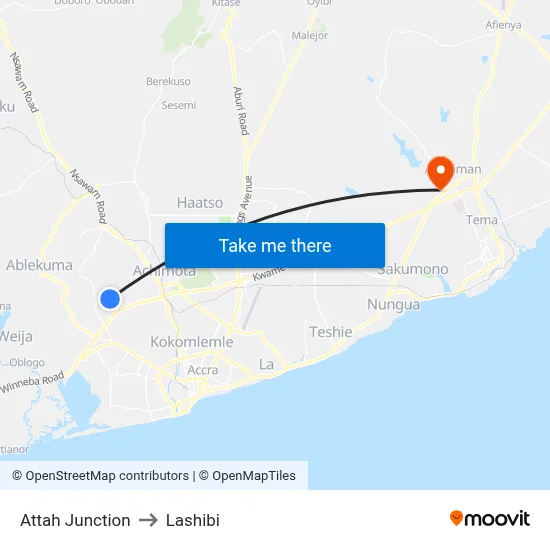 Attah Junction to Lashibi map