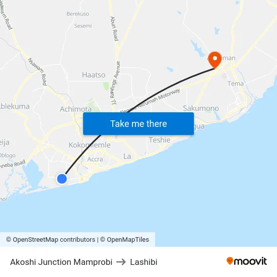 Akoshi Junction Mamprobi to Lashibi map