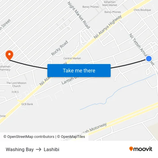 Washing Bay to Lashibi map