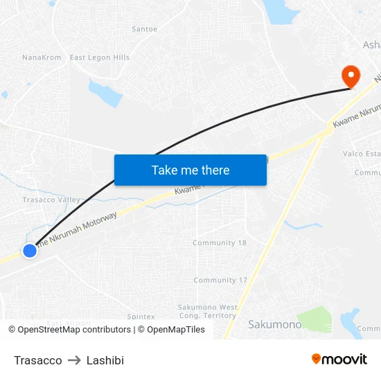 Trasacco to Lashibi map