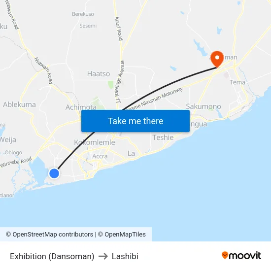 Exhibition (Dansoman) to Lashibi map