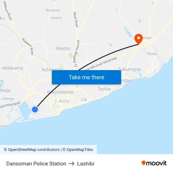 Dansoman Police Station to Lashibi map
