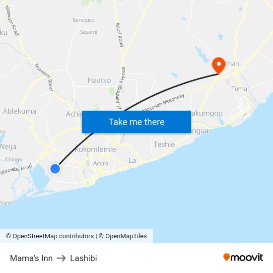 Mama's Inn to Lashibi map