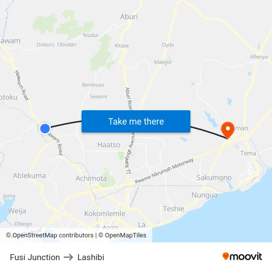 Fusi Junction to Lashibi map