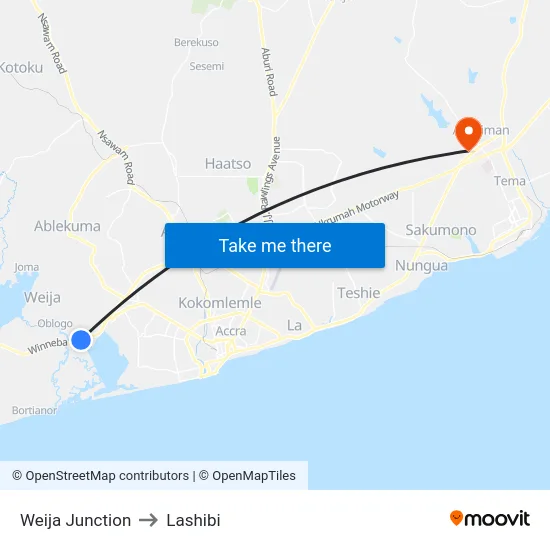 Weija Junction to Lashibi map