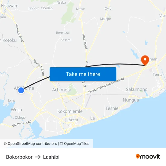 Bokorbokor to Lashibi map
