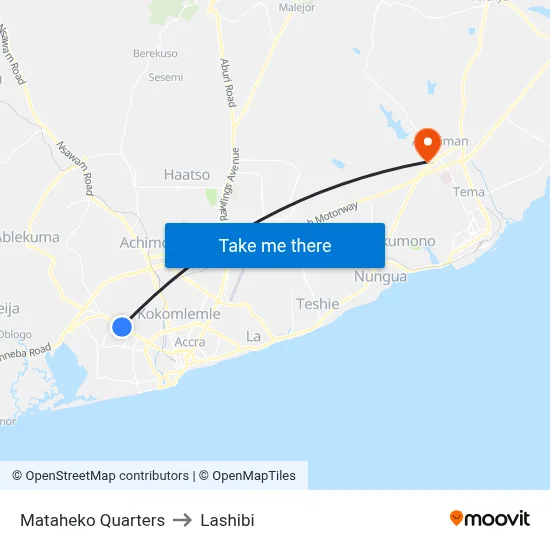 Mataheko Quarters to Lashibi map