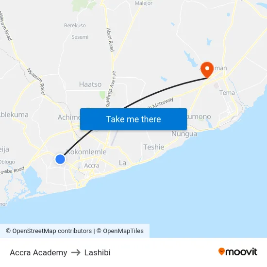 Accra Academy to Lashibi map