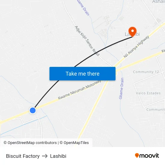Biscuit Factory to Lashibi map