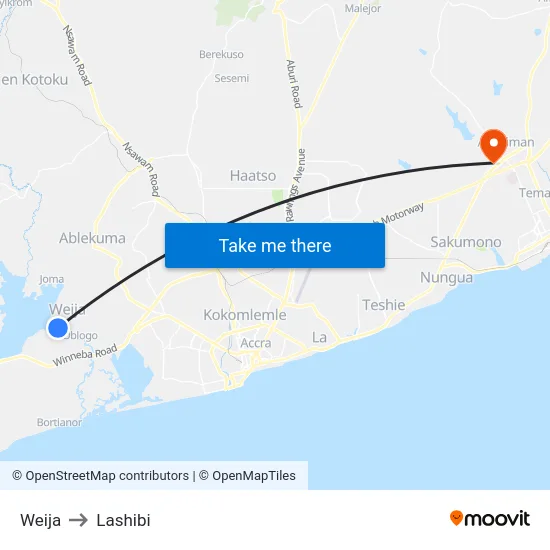 Weija to Lashibi map