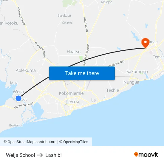 Weija School to Lashibi map