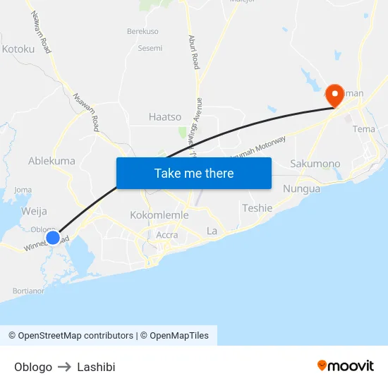 Oblogo to Lashibi map