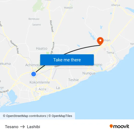 Tesano to Lashibi map