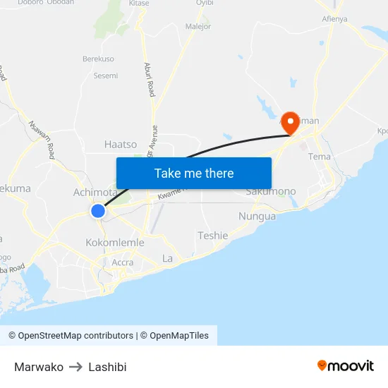 Marwako to Lashibi map