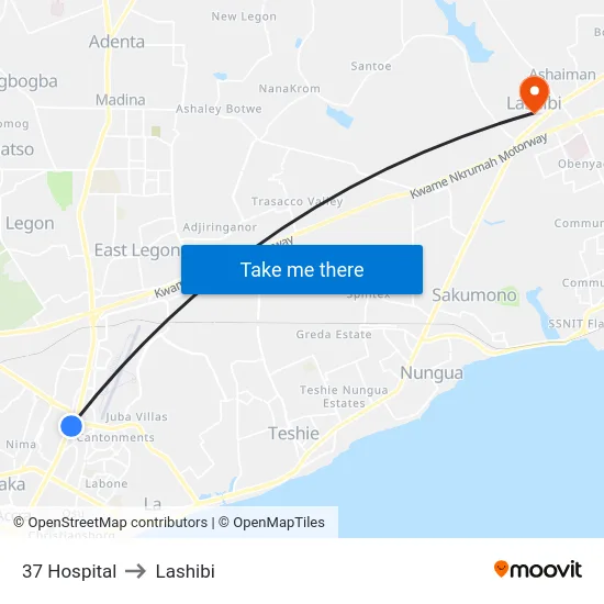 37 Hospital to Lashibi map
