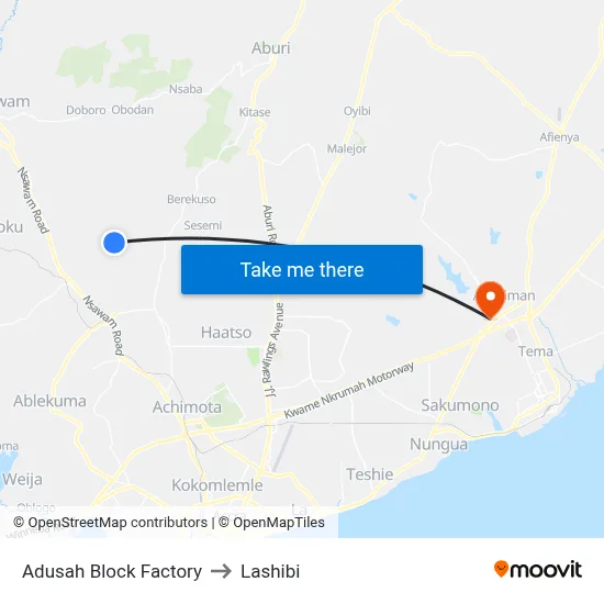 Adusah Block Factory to Lashibi map