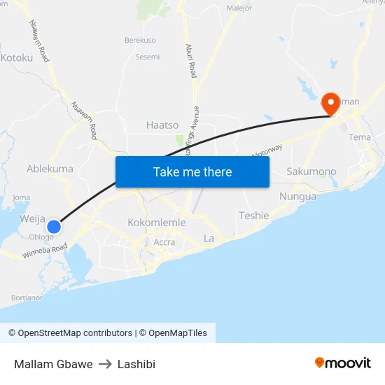 Mallam Gbawe to Lashibi map
