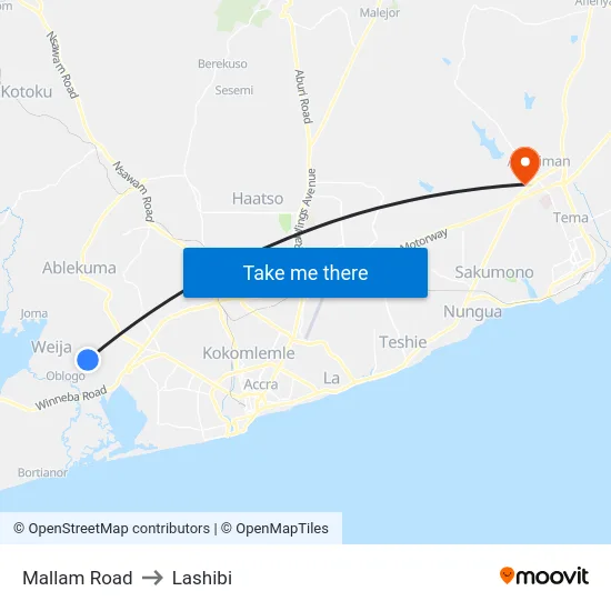 Mallam Road to Lashibi map