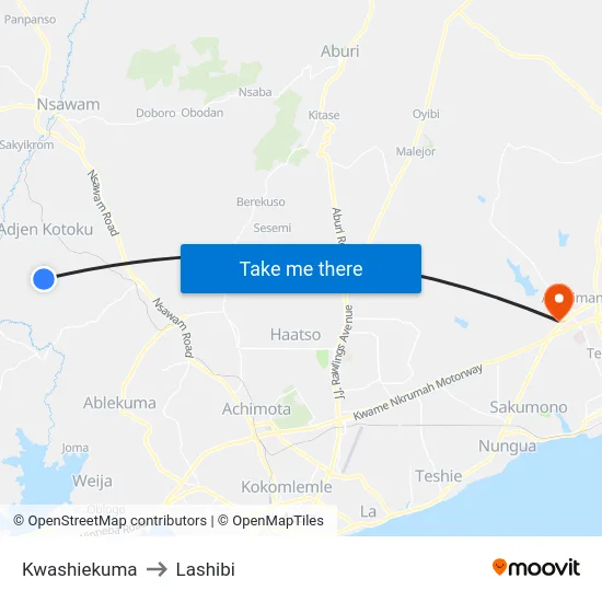 Kwashiekuma to Lashibi map