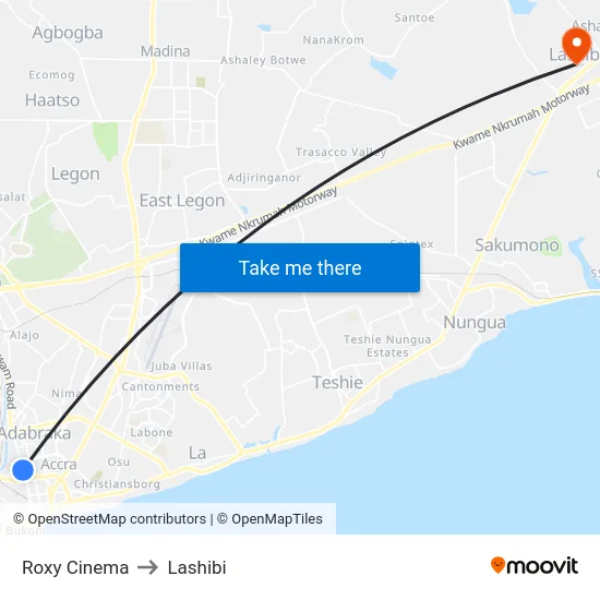 Roxy Cinema to Lashibi map