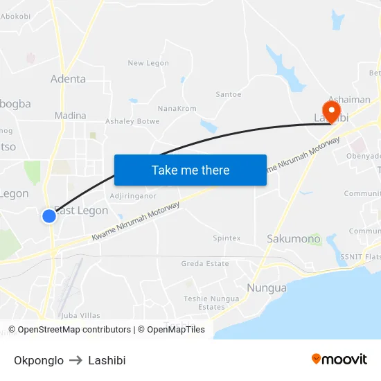 Okponglo to Lashibi map