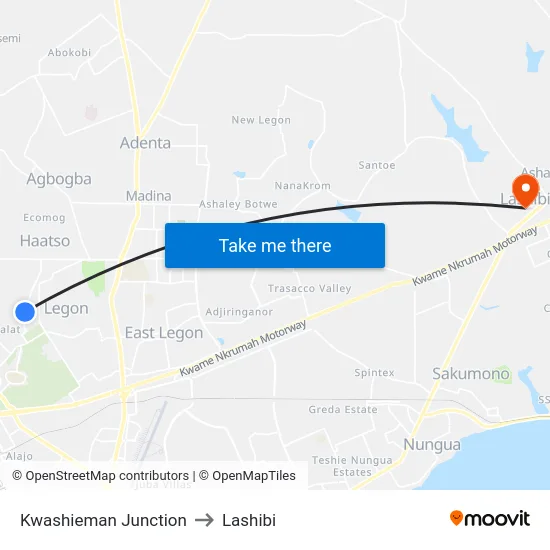 Kwashieman Junction to Lashibi map