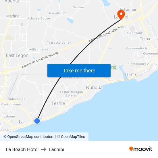 La Beach Hotel to Lashibi map