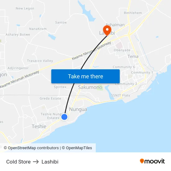 Cold Store to Lashibi map