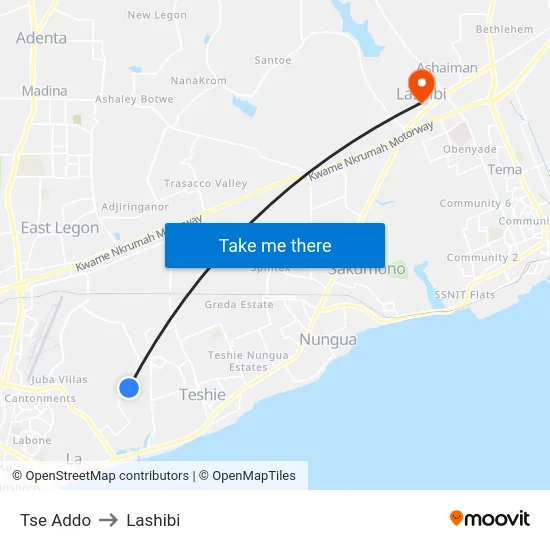 Tse Addo to Lashibi map