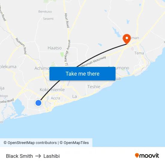 Black Smith to Lashibi map
