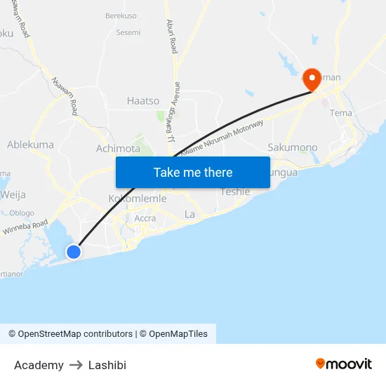 Academy to Lashibi map